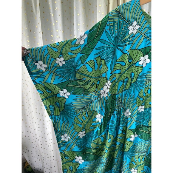 Hula Bay Hawaiian Monstera Plumeria Flowers Batwing Kaftan Swim Cover Up Top S/M - Picture 3 of 8